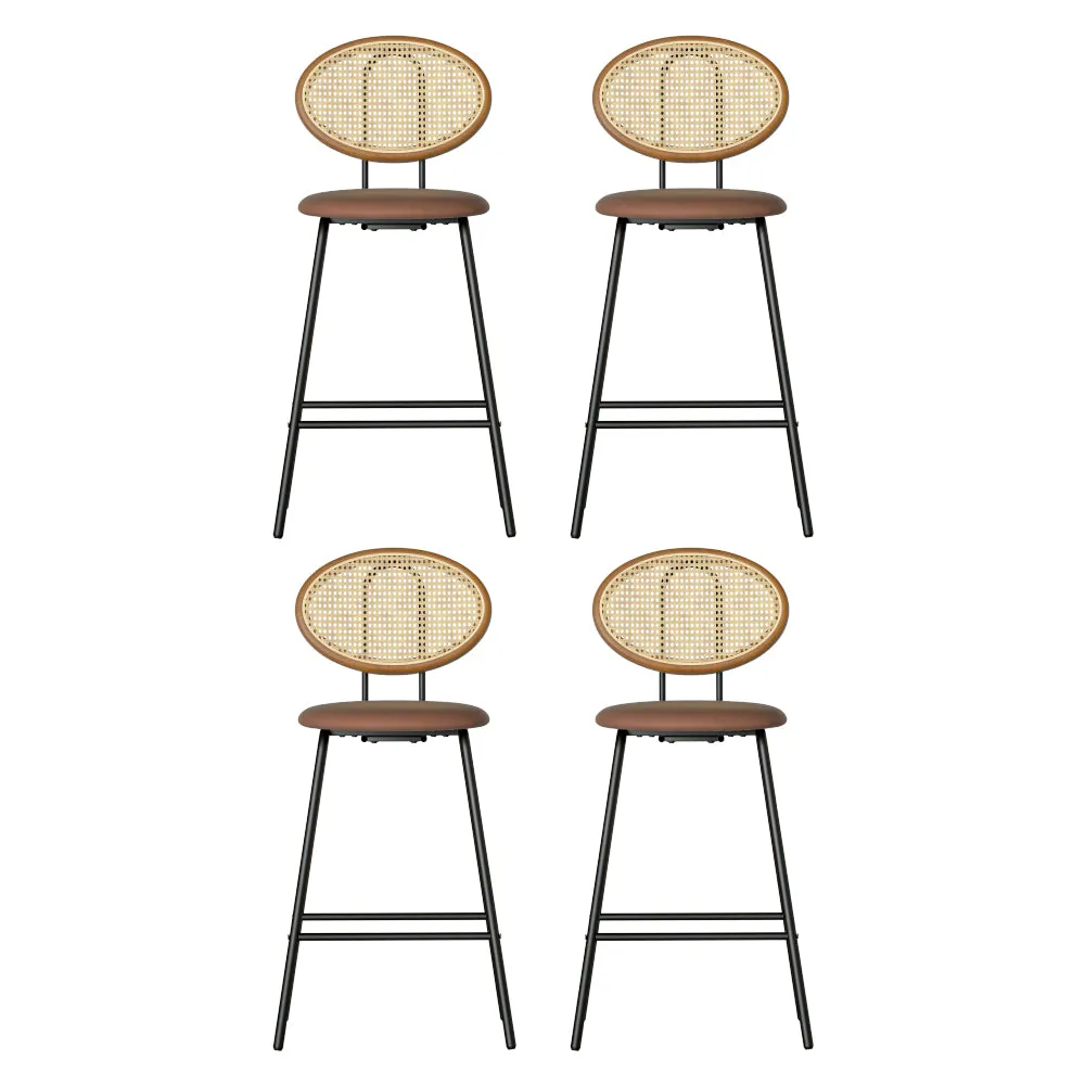 4x Bar Stools | PU Leather Stools | Brown Finish