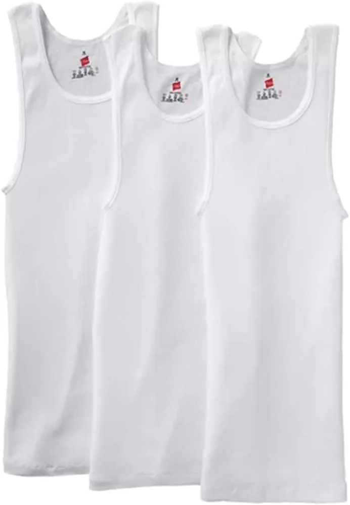 Hanes Men??s Tall 100% Cotton Ribbed Tank Tagless Undershirts, Multipack