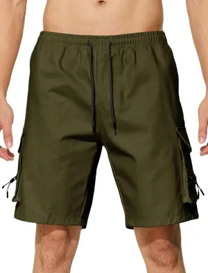 Men's Casual Cargo Shorts Drawstring Elastic Waist Summer Classic Outdoor Stretch Work Shorts with 5 Pockets