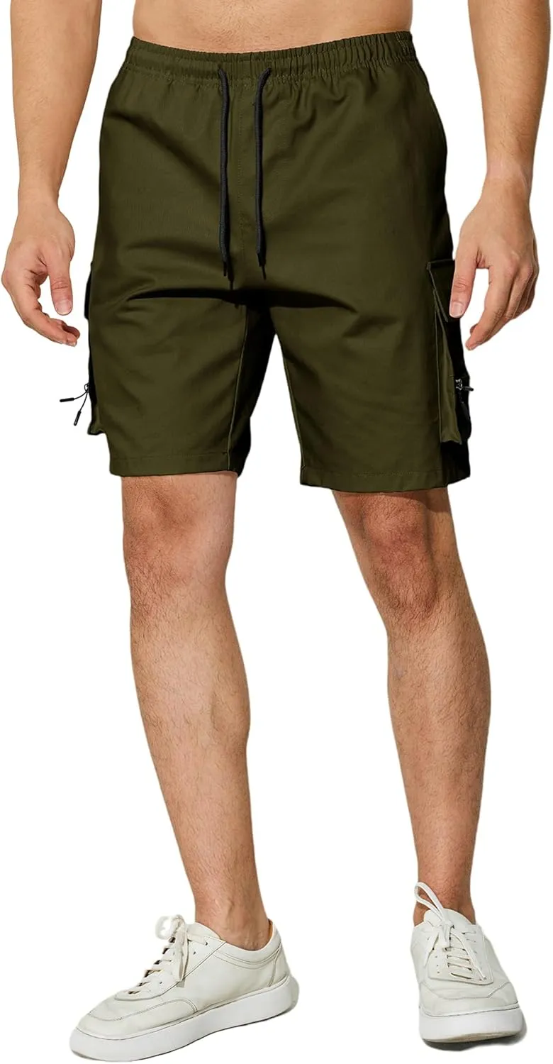 Men's Casual Cargo Shorts Drawstring Elastic Waist Summer Classic Outdoor Stretch Work Shorts with 5 Pockets