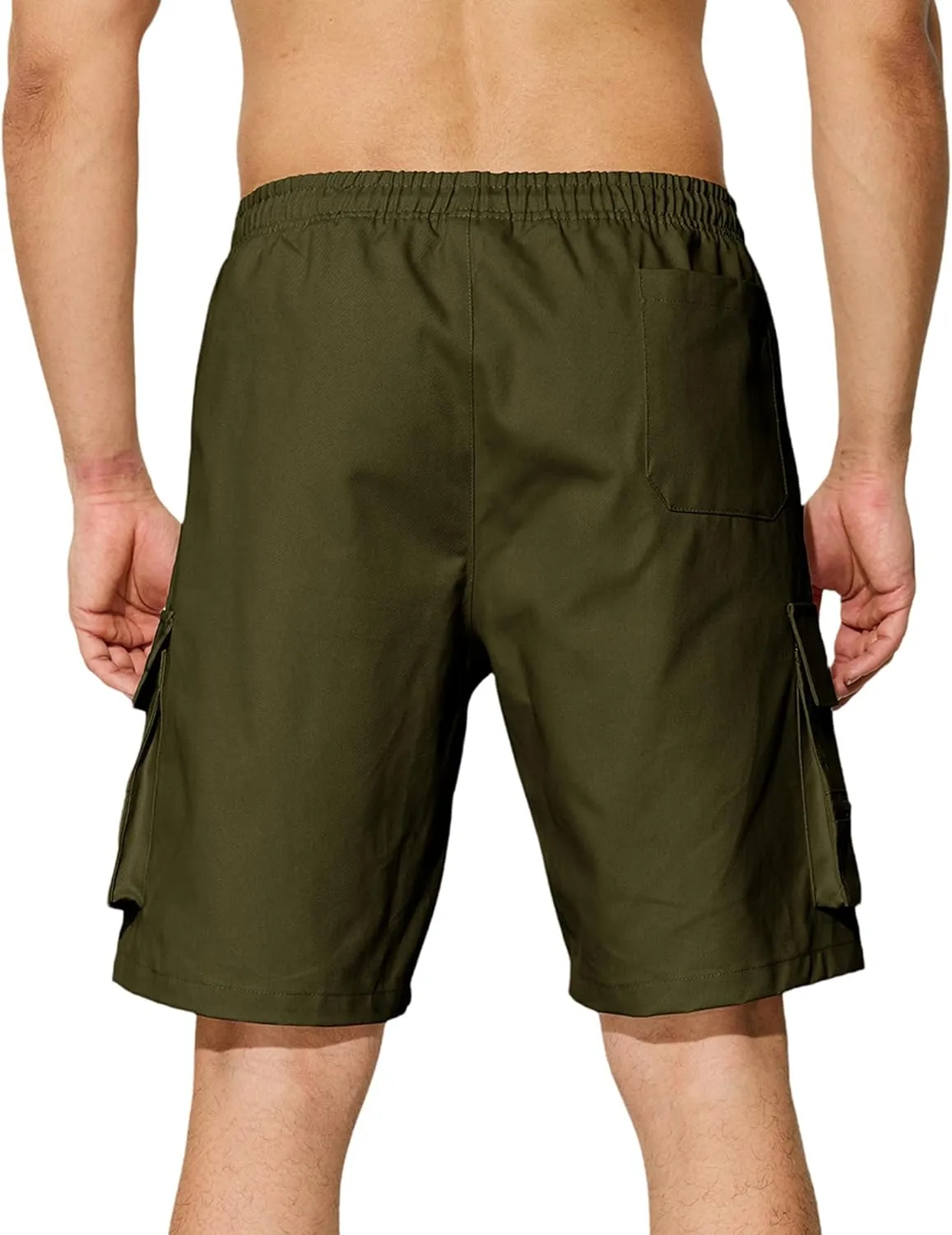 Men's Casual Cargo Shorts Drawstring Elastic Waist Summer Classic Outdoor Stretch Work Shorts with 5 Pockets