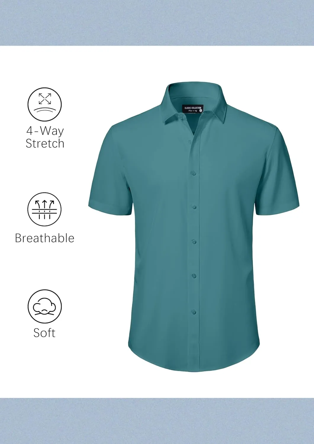 Mens Short Sleeve Dress Shirts Stretch Casual Button Down Shirts Solid Regular Fit Formal Shirt