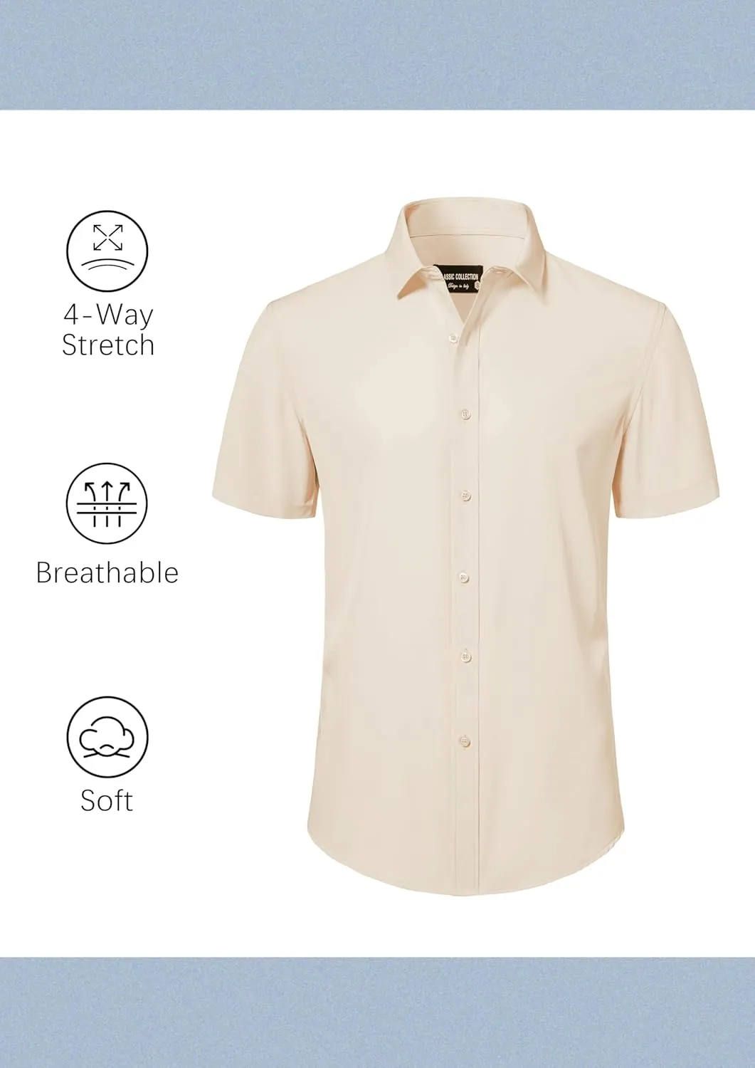 Mens Short Sleeve Dress Shirts Stretch Casual Button Down Shirts Solid Regular Fit Formal Shirt