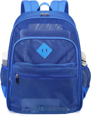 MOONBABY Mesh Backpack Heavy Duty, See Through School Backpack Transparent Bookbag for Swimming, Beach, Sports, Work, Travel