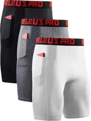 NELEUS Men's 3 Pack Running Compression Shorts with Pockets