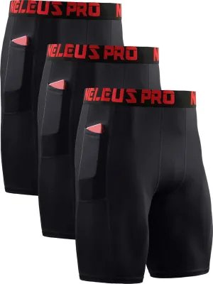 NELEUS Men's 3 Pack Running Compression Shorts with Pockets