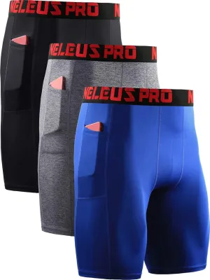 NELEUS Men's 3 Pack Running Compression Shorts with Pockets