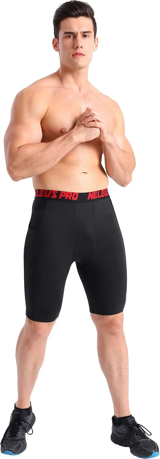 NELEUS Men's 3 Pack Running Compression Shorts with Pockets