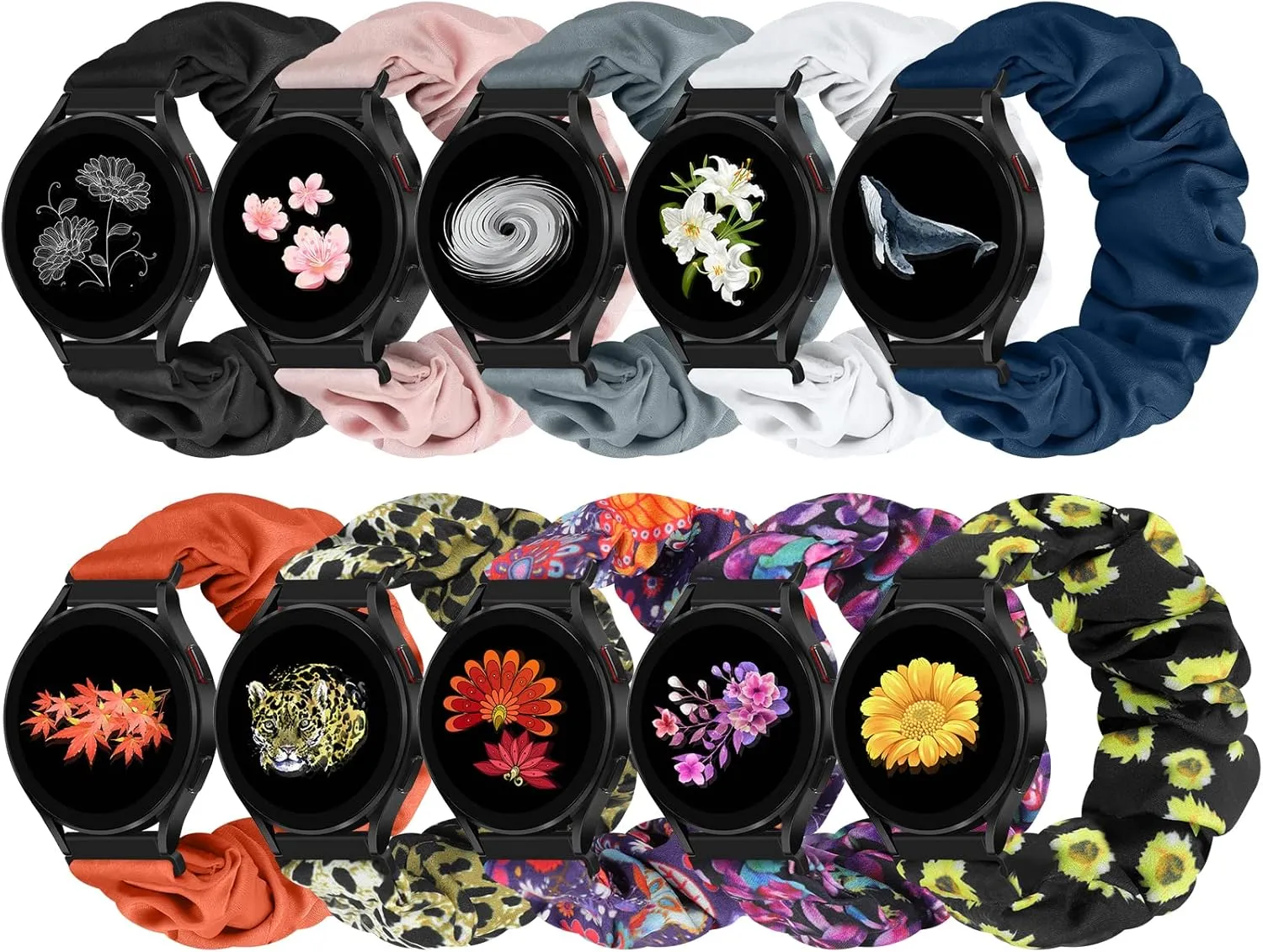 Runostrich Compatible with Samsung Galaxy Watch 7/6/5/4/FE 40mm 44mm/Galaxy Watch 6/4 Classic/Watch 5 Pro Bands, 10pack 20mm Scrunchie Cute Stretchy Watch Band for Garmin Vivoactive 3/Venu/Venu 2 Plus