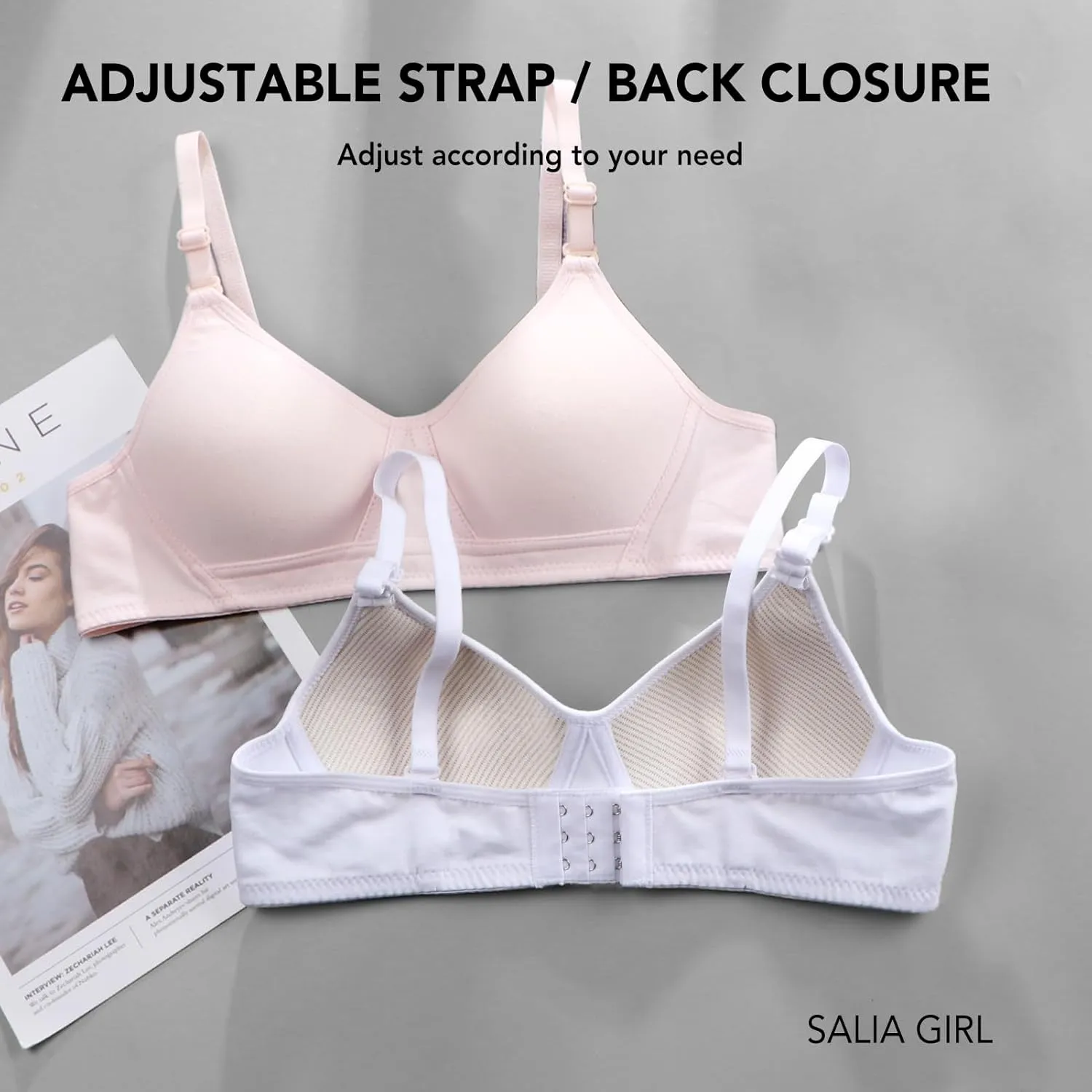 SALIA GIRL Soft Padded Bras for Girls & Teens 12-14, No Wires Cotton Developed Training Bras