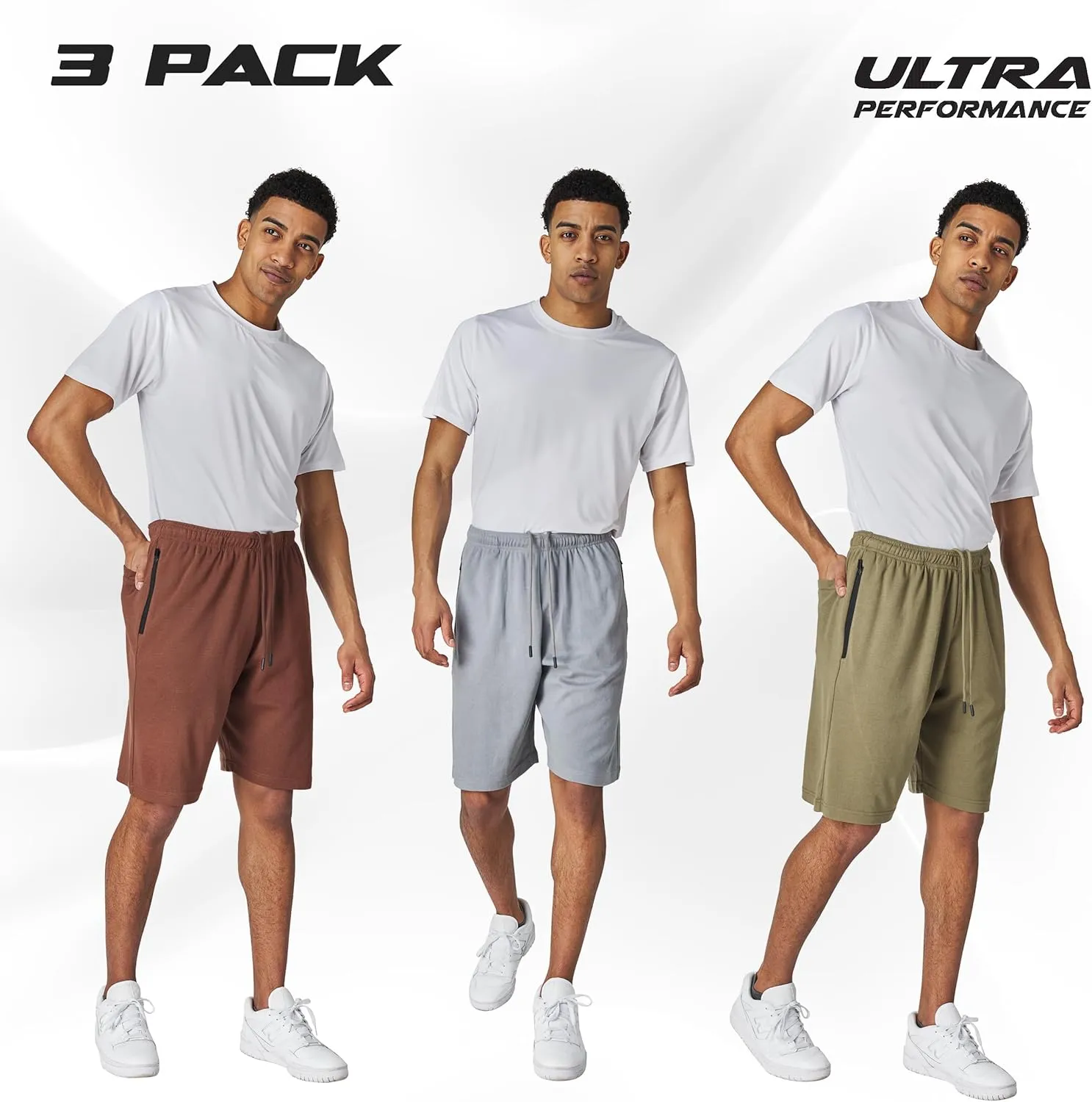 Ultra Performance 3 Pack Mens Shorts Casual Men's Athletic Short Workout Gym Shorts for Men with Zipper Pockets, Small - 5X