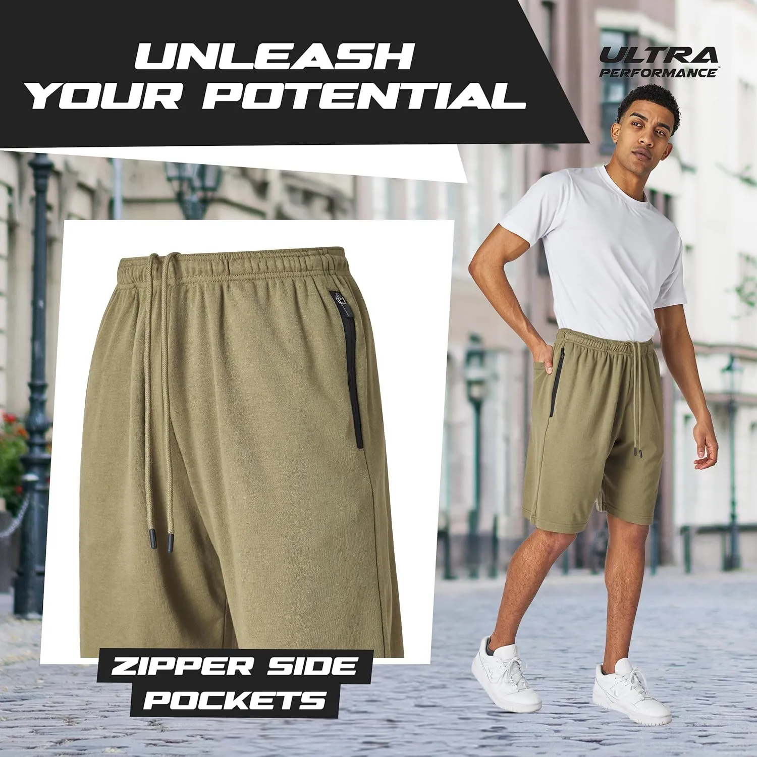 Ultra Performance 3 Pack Mens Shorts Casual Men's Athletic Short Workout Gym Shorts for Men with Zipper Pockets, Small - 5X