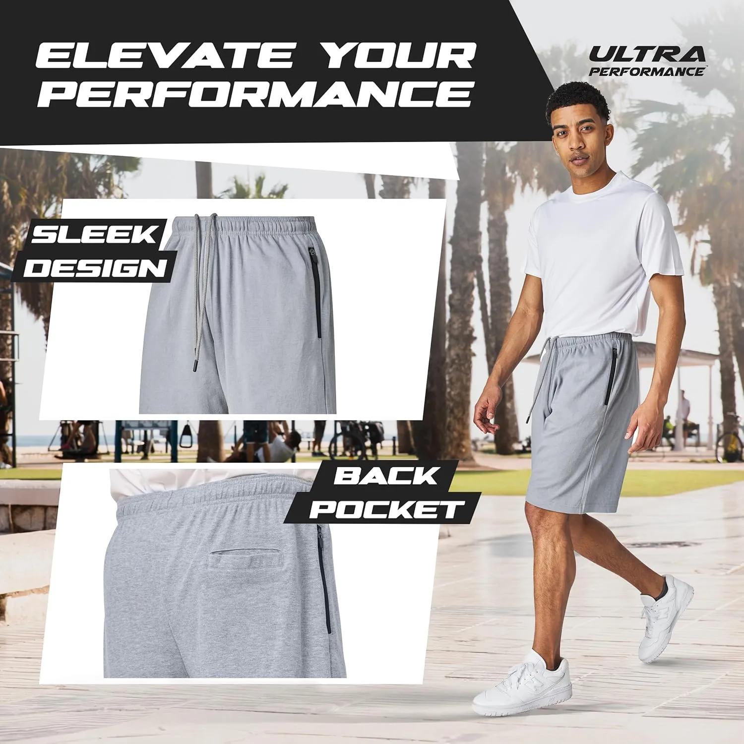 Ultra Performance 3 Pack Mens Shorts Casual Men's Athletic Short Workout Gym Shorts for Men with Zipper Pockets, Small - 5X