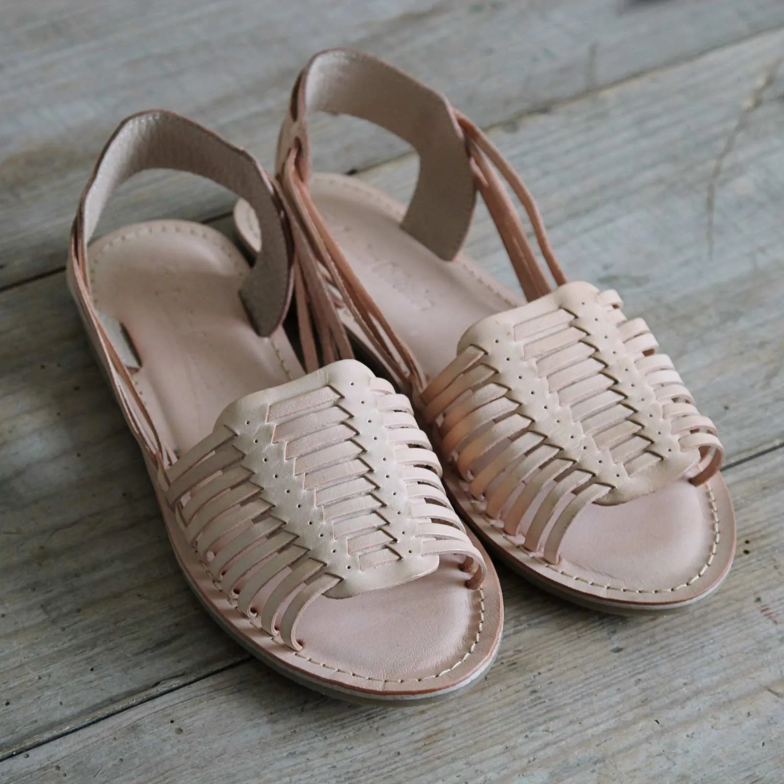 Woven Leather Sandals - Light Tan
