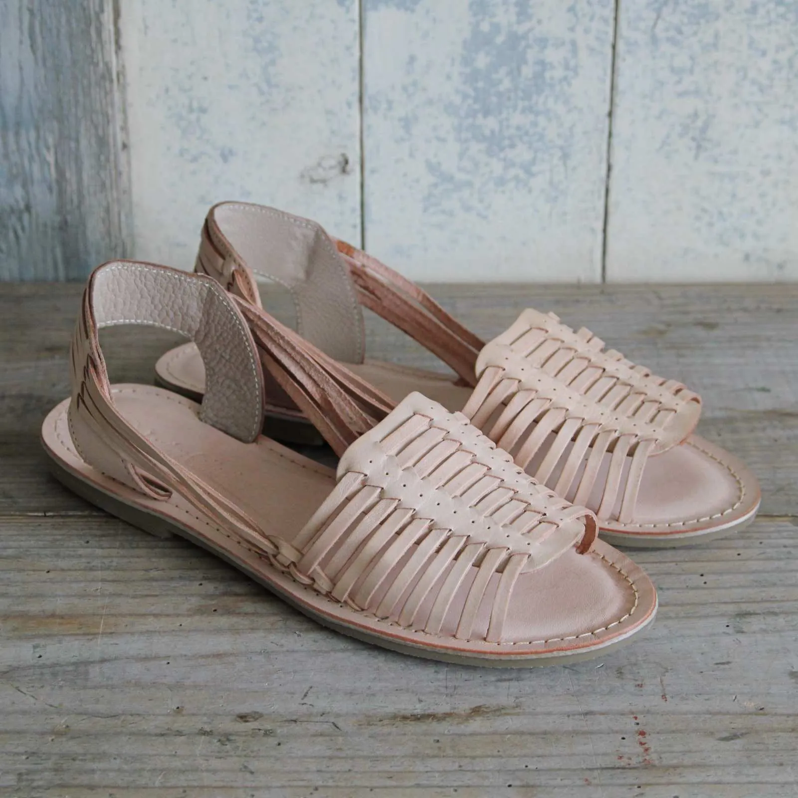 Woven Leather Sandals - Light Tan