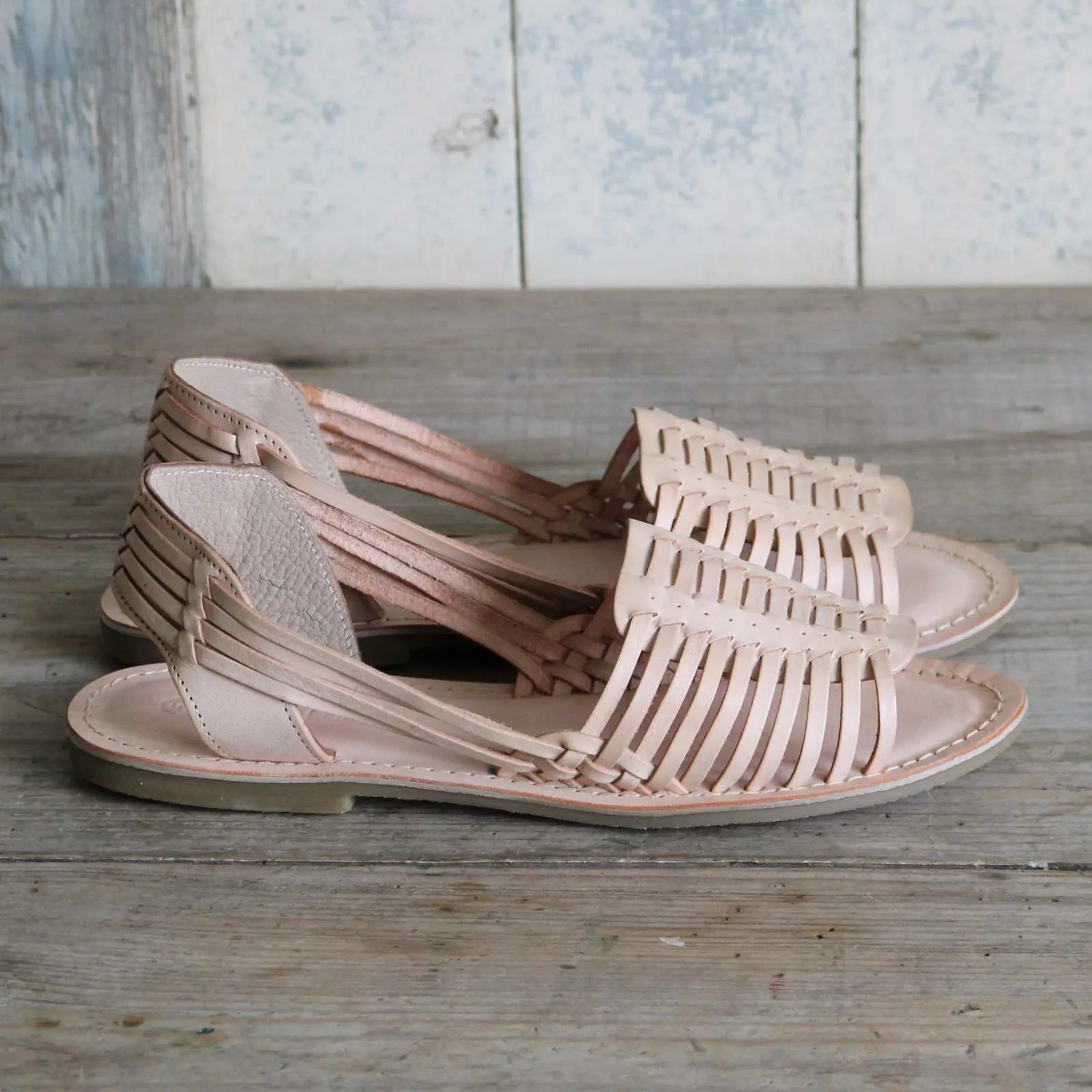 Woven Leather Sandals - Light Tan