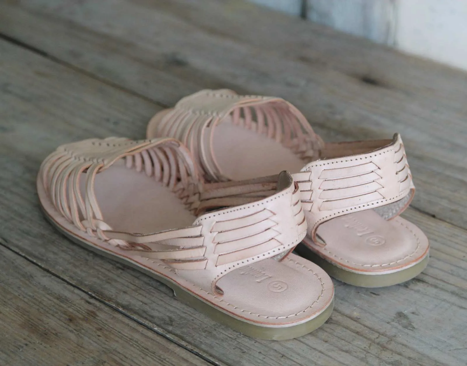 Woven Leather Sandals - Light Tan