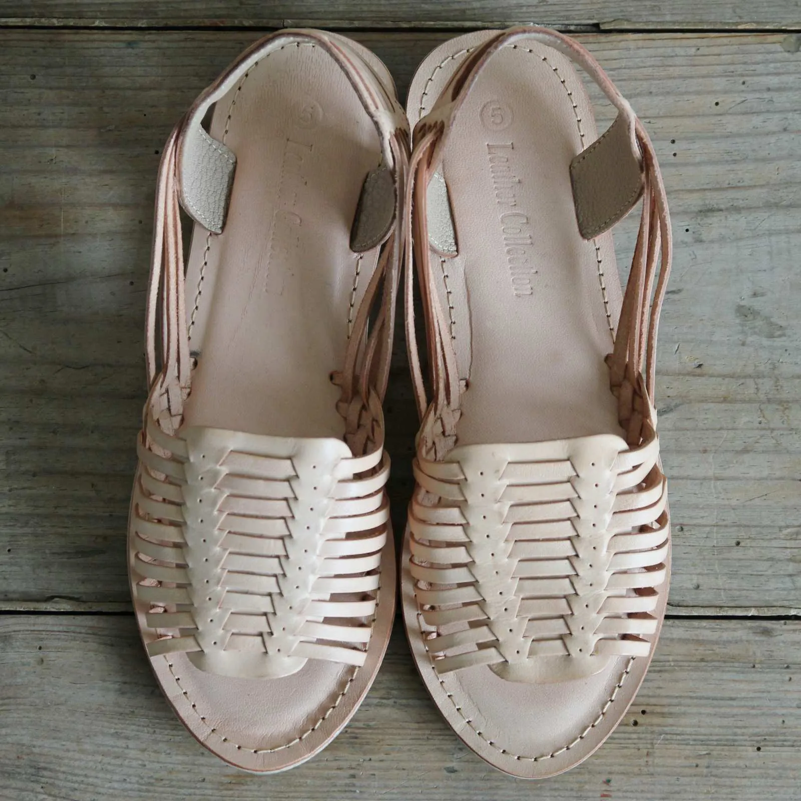 Woven Leather Sandals - Light Tan