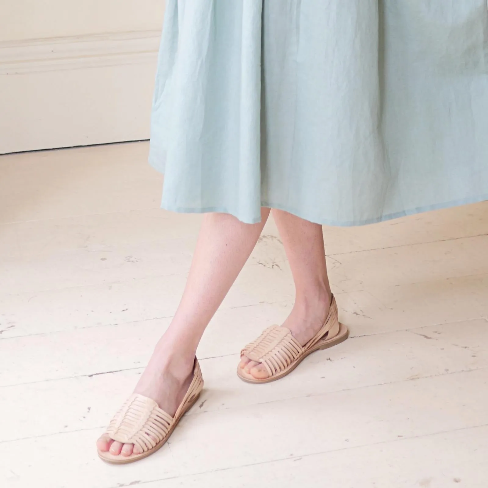 Woven Leather Sandals - Light Tan